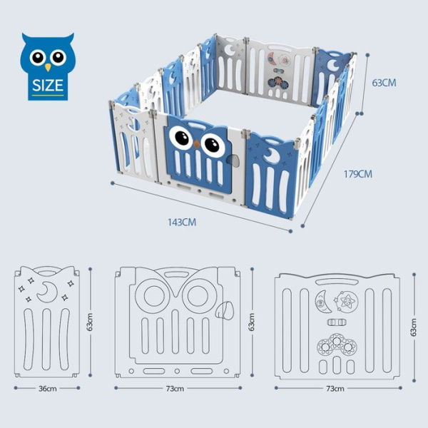 16 Panels Shape Adjustable Baby Playpen Fence Gate Enclosure With Safety Lock Eco-Friendly - 63cm Height