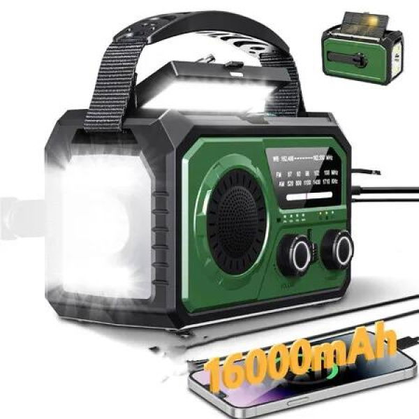 16000mAh Emergency Weather Radio,AM FM NOAA Weather Alert Radio Hand Crank Solar Outdoor Radio with Reading Lamp SOS Alarm 3 Mode Flashlight(Green)