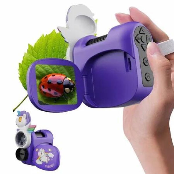 1600X Handheld Microscope 2 IPS Screen Kit Mini Pocket Digital Microscopes STEM Science with Slides Photo Video Portable Scope Gift for Ages 6-12 (Purple)
