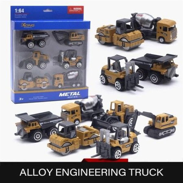 1:64 Kids Diecast Engineering Toy Vehicle Alloy Car Model Excavator Bulldozer Forklift Dump Truck Mixer - 6pcs Mini Truck Toys.