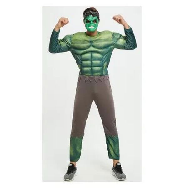 165-185 cm Hulk Muscle Costume Men 3D Print Marvel Outfits Halloween Christmas Party Costume with a Mask