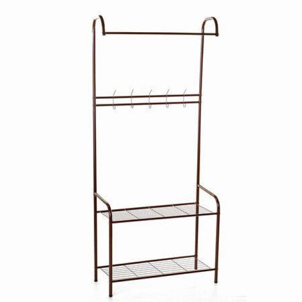 165cm Clothes Cloth Coat Rack Hanger Garment Portable Shoe Rack Shelf Bracket Hat Hook Organiser Studying Bedroom Black