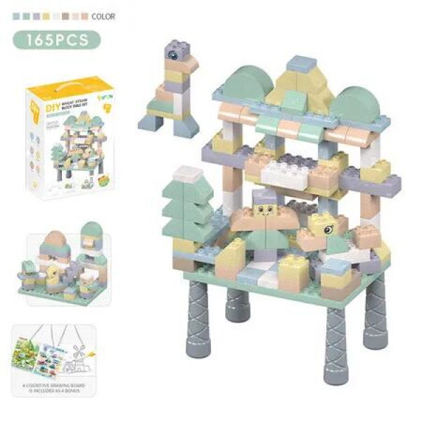 165PCS Large Particle Wheat Straw Building Block Set With Building Block Table Wrap For Birthdays Christmas Surprise For aged 3 and up