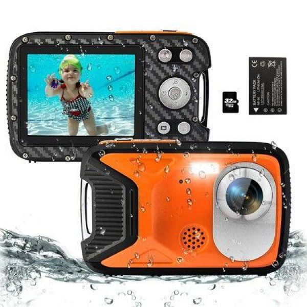 16ft Underwater Camera 30MP Waterproof Digital Camera With 32GB Card And Rechargeable Battery 18X Point And Shoot Camera For Boys Girls Children Teens Snorkeling Swimming Vacation (Orange)