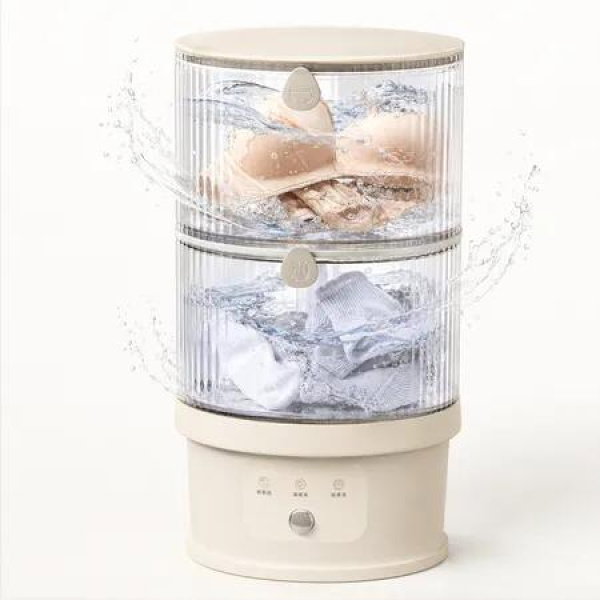 1.6L+1.6L Portable Socks Underwears Washer Dual Tub Simultaneous Wash and Silver Ion Mini Washing Machine for Travel Dorm