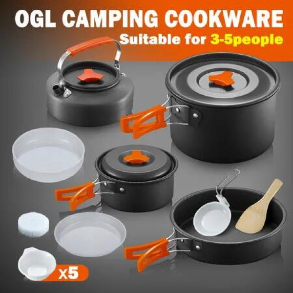 16pcs Camping Cookware Set Nonstick Cooking Pots and Pan Non-toxic Cutlery Tableware Outdoor Campfire Aluminium Utensil Kit