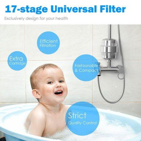 17-Stage Shower Water Filter Universal Size Remove Chlorine Heavy Metals Smooth Skin