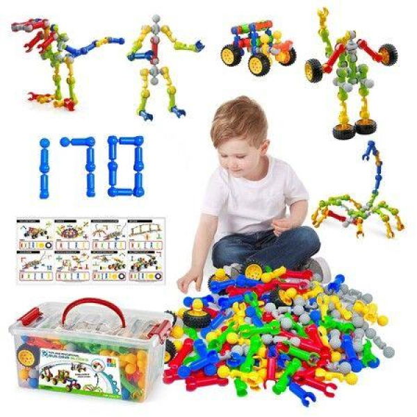 170 Pcs Building Toys for Kids STEM Activity Creative Blocks with Toy Box Storage Idea Guide Christmas Birthday Gifts