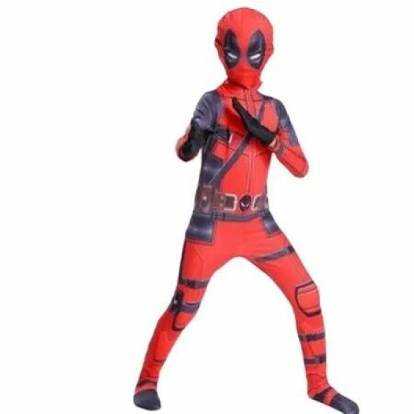 170cm Deadpool Kids 3D Print Bodysuit Jumpsuit Superhero Outfits with Headwear Halloween Christmas Party Costume