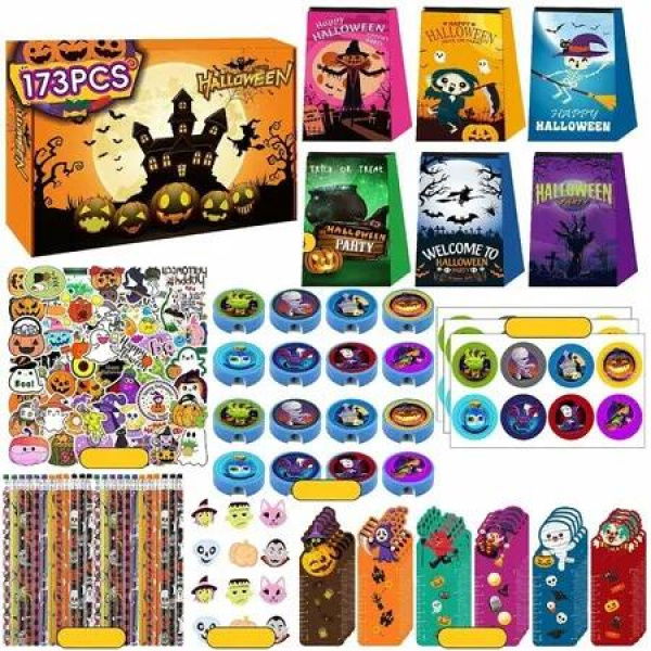 173PCS Halloween Party Toys Assortment Kids Trick Treat Prizes Treasure Box Favors