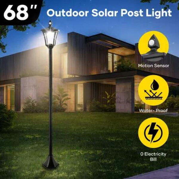 174cm Solar LED Post Light Outdoor Security Pathway Street Garden Pole Lamp Energy Powered Driveway Yard Patio Pillar Lantern