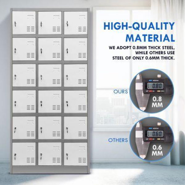 18-Door Anti-Scratch Safe Steel Locker Storage Cabinet With Label Slot For Home School Lab Gym Garage.