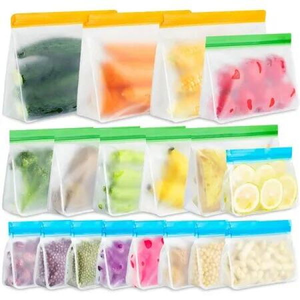 18 Pack Large Reusable Food Storage Bags Stand Up, Reusable Sandwich Gallon Freezer Bags Snack Bags for Meat Fruit Cereal Snacks