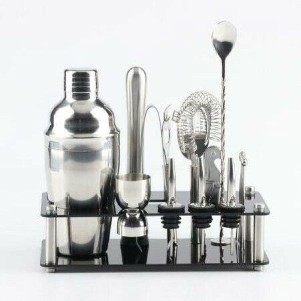 18 Pcs Bartender Kit Cocktail 550ML Shaker Set With Stand Muddler Jigger Strainer