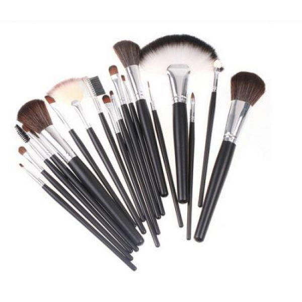 18-Piece Nylon Hair Makeup Brush Set + Silvery Grey PU Pouch Bag.