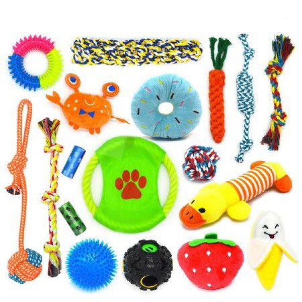 18 PCS Puppy Chew Toys For Fun And Teeth Cleaning Dog Squeak Toys Treat Dispenser Ball Tug Of War Toys Puppy Teething Toys