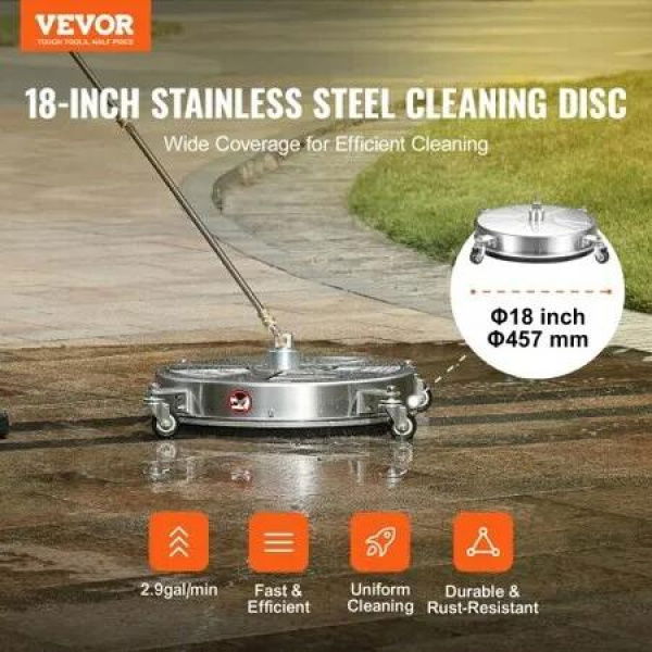 18' Pressure Washer Surface Cleaner w/ Wheels, Stainless Steel Concrete Cleaner 4000 Max PSI , 1/4' Quick-Connect Connector w/ 2 Extension Wand, Heavy Duty Power Washer For Floor Driveway, Patio