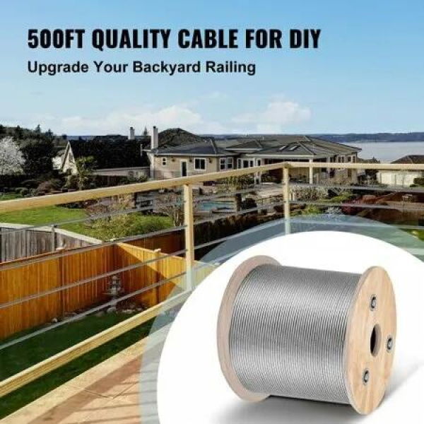 1/8 Stainless Steel Cable Railing 500ft Wire Rope 316 Marine Grade Braided Aircraft Cable 7x7 Strands Construction for Deck Rail Balusters Stair Handrail