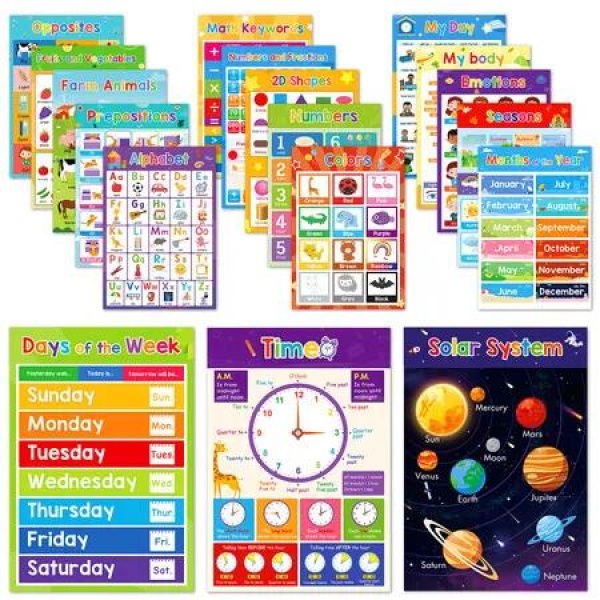 18 Themes English Words ABC Colors Months Numbers Animals Preschool Kindergarten Homeschool Educational Posters Decoration
