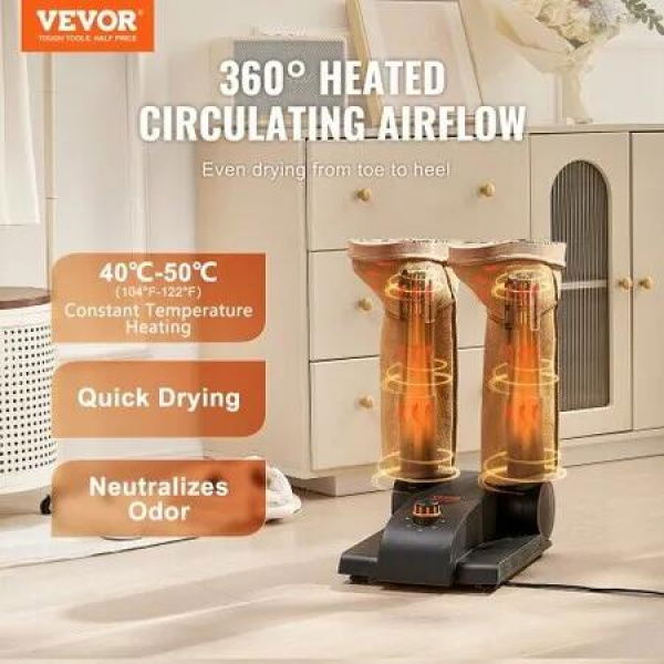 180Â° Foldable 2-Tube Shoe Dryer Boot Dryer with Heat Blower Black & Orange