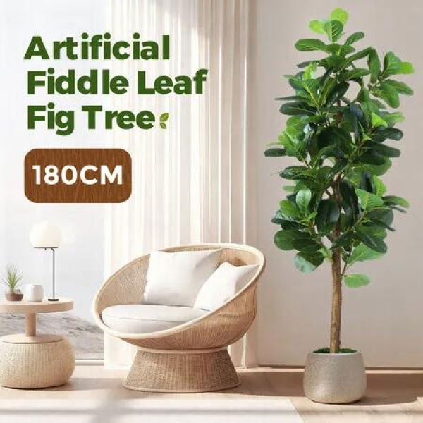180cm Artificial Plants Fiddle Leaf Fig Tree Moss Faux Fake Imitation Indoor Green Potted Room Garden Natural Home Decoration Lifelike Branches Leaves