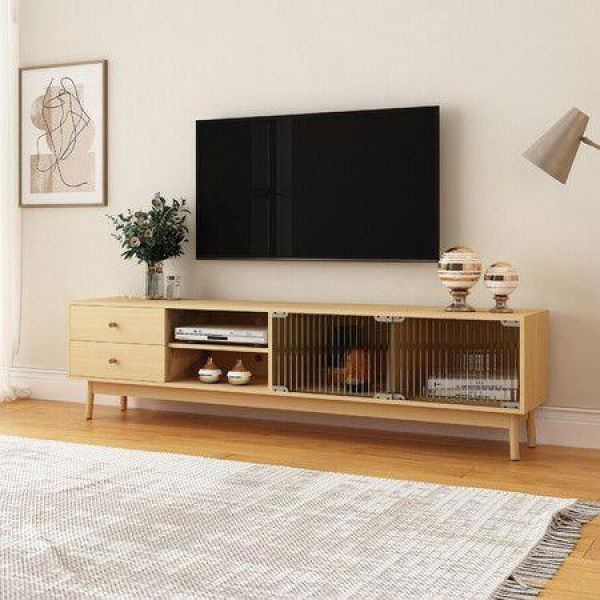 180cm TV Cabinet Unit Stand Console Table Entertainment Bench Center Storage Shelf Oak Wooden Modern Furniture Retro Glass Doors