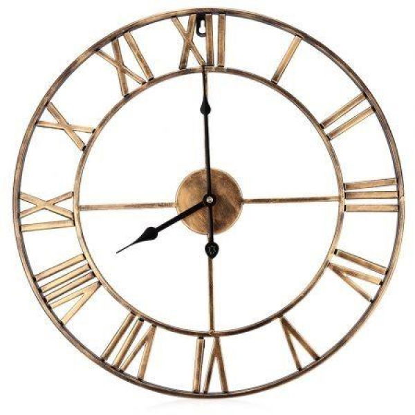 18.5-inch Oversized 3D Iron Decorative Wall Clock Retro Roman Numerals Design.