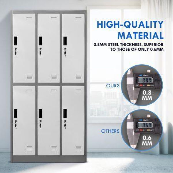 185cm 6-Door Gym Office Lab Security Metal Locker Storage Cupboard With Heavy Duty Steel