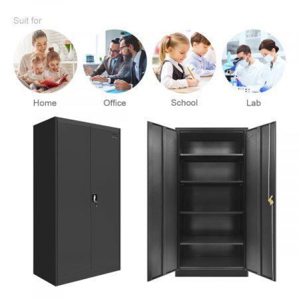 185cm Safe Steel Locker File Storage Cabinet Cupboard With 4 Adjustable Shelves For Home School Lab Gym.