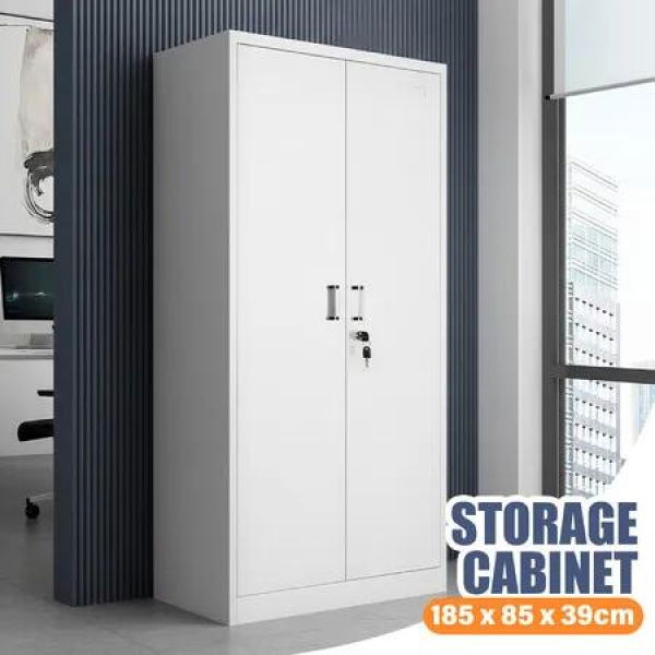 185cm Steel Filing Cabinet Heavy Duty Lockable File Storage 2 Door 6 Shelves Metal Locker Cupboard Stationery Organiser Home School Office Garage
