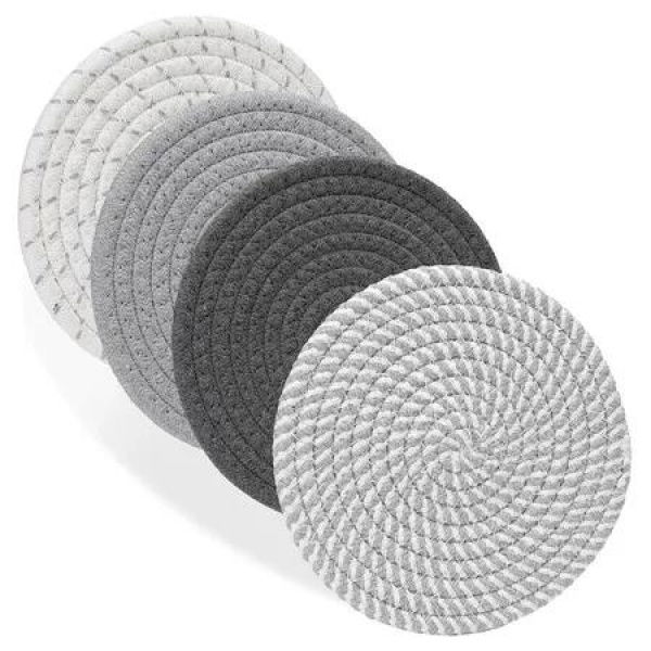 18CM Trivets for Hot Dishes, Hot pots and Pans, 4 Heat Resistant Hot Pads, Pot Holders for Kitchen, Home Essentials for Home and Farmhouse Decor, Grey