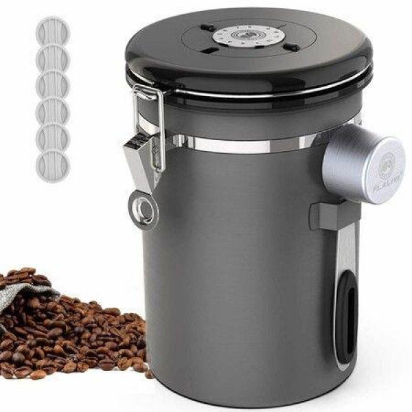 18L Stainless Steel Kitchen Food Storage Airtight Coffee Container With Scoop For Beans Grounds Tea Flour Cereal Sugar With Date Tracker