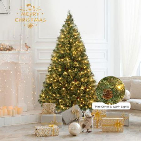 1.8m Christmas Pine Tree With 260 LED Warm White Lights For Christmas Decorations.