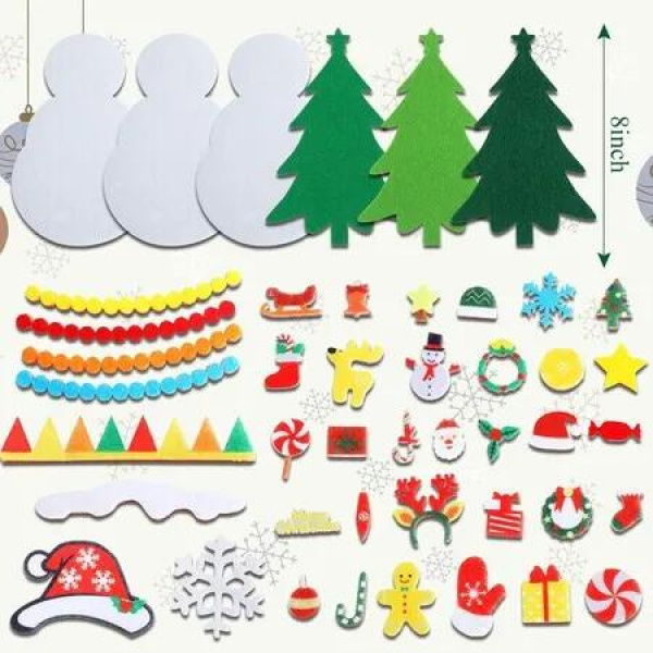 18pcs Christmas Felt Craft Kits DIY Snowman Ornaments Wall Mounted Detachable Kids Home Door Hanging Decorations Christmas Birthday Gift