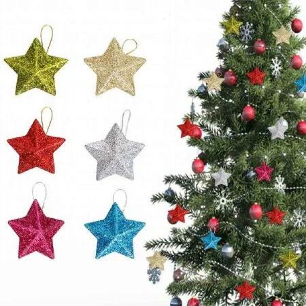 18pcs Christmas Tree Star Glitter Acrylic Pendant Funny Accessories Christmas Pendants Hanging