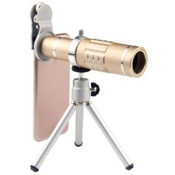 18X Telephoto Lens Aluminum Telephoto Manual Focus Telescopic Optical Len With Clip And Tripod Golden