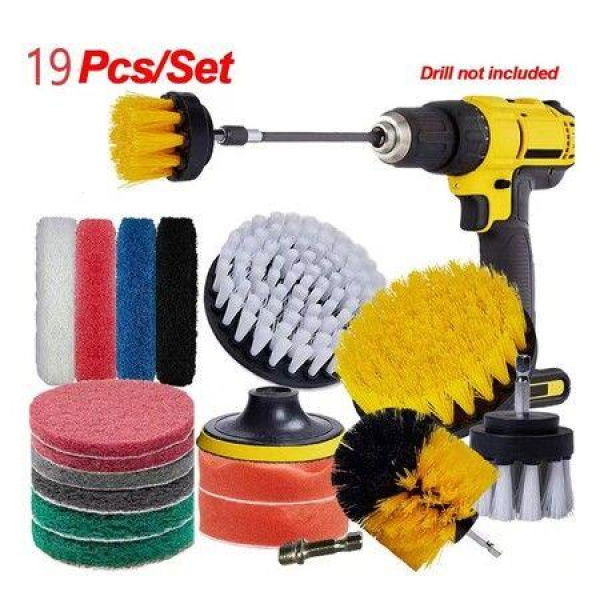 19 PCS Drill Brush Power Scrub Wash Cleaning Polishing Pad Kit Drill NOT Include