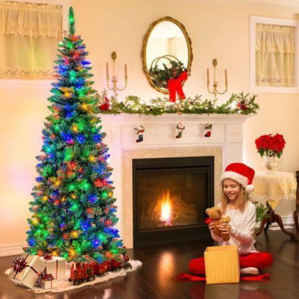 1.98m Artificial Pencil Christmas Tree With LED Lights For Home & Shop