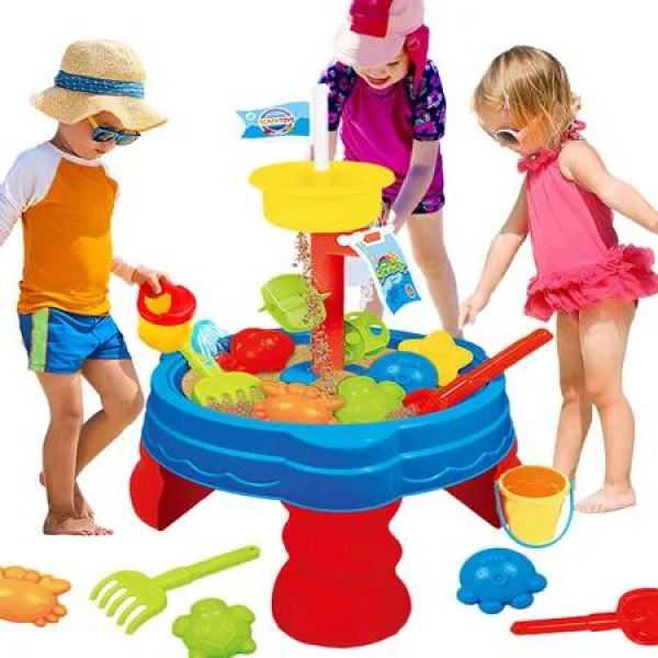 19p Sand Water Table Kids Beach Summer Sandbox Table Outdoor Activity Water Wheel Molds Kids Toy Christmas Birthday Gift