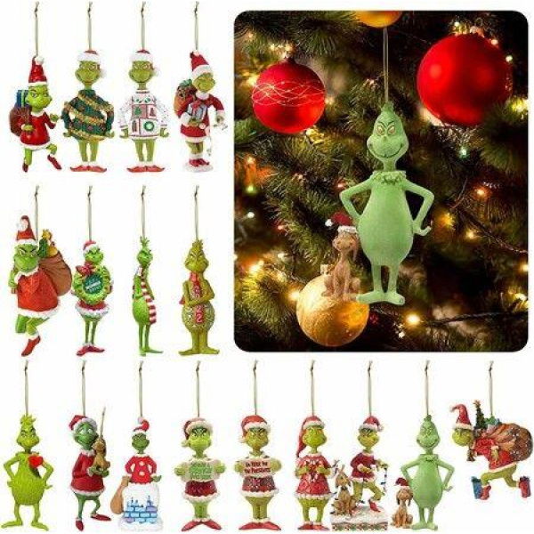 19pcs Acrylic Nightmare Before Christmas Tree Decorations Green Grinches Christmas Hanging, 2D Flat Ornaments with Printing and Car Interior