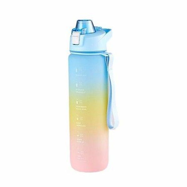 1L Sports Bottle With Time Marker 1300ml Anti Leak Water Bottle With Flip Top Lid Gradient Color For Outdoor Travel New