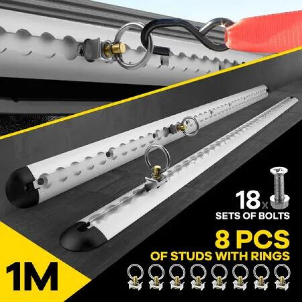 1m Anchor Track Tie Down Point Rail Car Trailer Caravan Cargo 2 Rails 8 Rings Studs L-Track Float Flatbed Truck