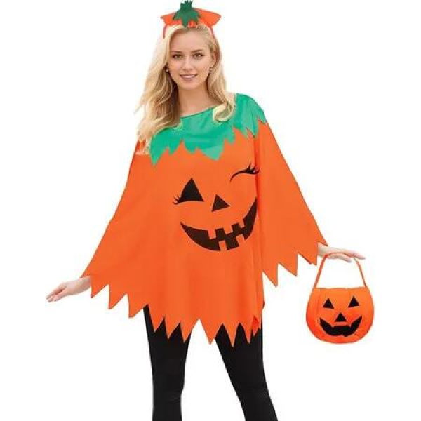 1Pack Halloween Costumes Woman Pumkin Halloween Poncho for Women, Skeleton, One Size, Pumpkin