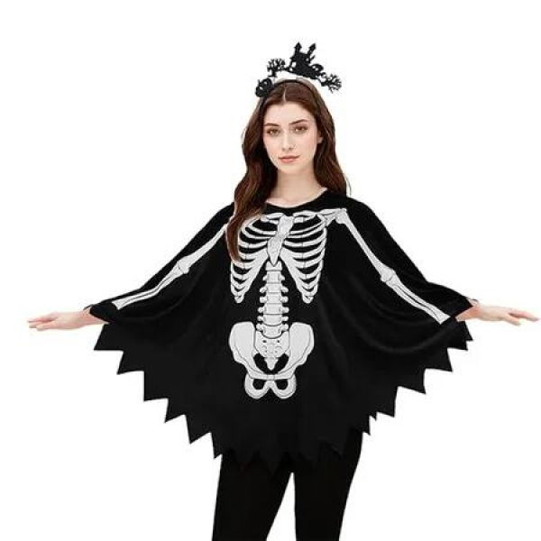 1Pack Halloween Costumes Woman Skeleton Halloween Poncho for Women, One Size, Skeleton
