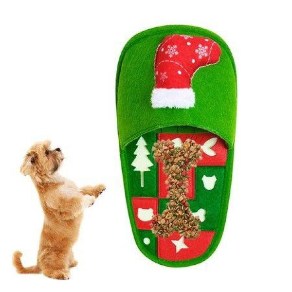 1pc Christmas Slippers Design Pet Grinding Teeth Squeaky Plush Toy, Durable Chew Toy For Dog Interactive Supply