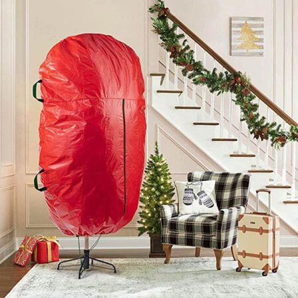 1 Pc Christmas Tree Cover Bag Christmas Storage Bag Vertical Tree Large Capacity Storage Bag With Drawstring Red Christmas Accessories 140cm*190cm