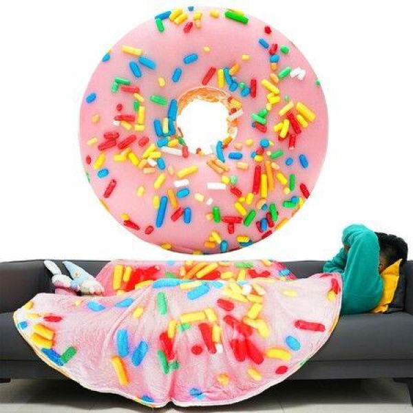 1 Pc Funny Warm Food Blanket Collection (Pink Donut) Lightweight Cozy Plush Blanket For Bedroom Living Rooms Sofa Couch Size 120 Cm.