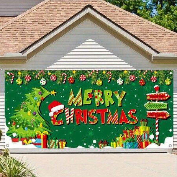 1pc Merry Christmas Pattern Garage Door Banner Decorations, Christmas Garage Door Decorations, Garage Door Banner Sets, Background Yard Sign