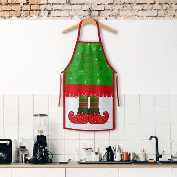 1pc, Polyester Apron, Christmas Theme Apron, Printed Apron, Fashion Housework Kitchen Household Workwear, Kitchen Supplies, Christmas Decor