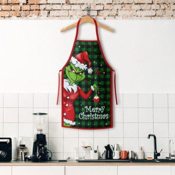 1pc, Polyester Apron, Christmas Theme Apron, Printed Apron, Fashion Housework Kitchen Household Workwear, Kitchen Supplies, Christmas Decor